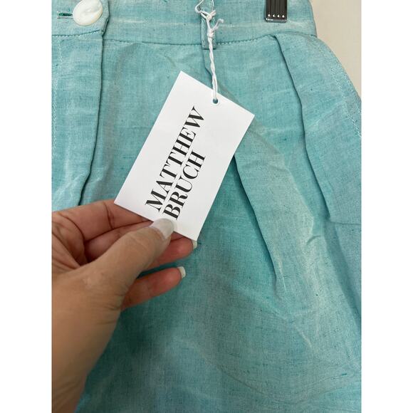 NWT Matthew Bruch Button Pleated Linen Short Women's Seafoam Size: XS - Picture 4 of 9